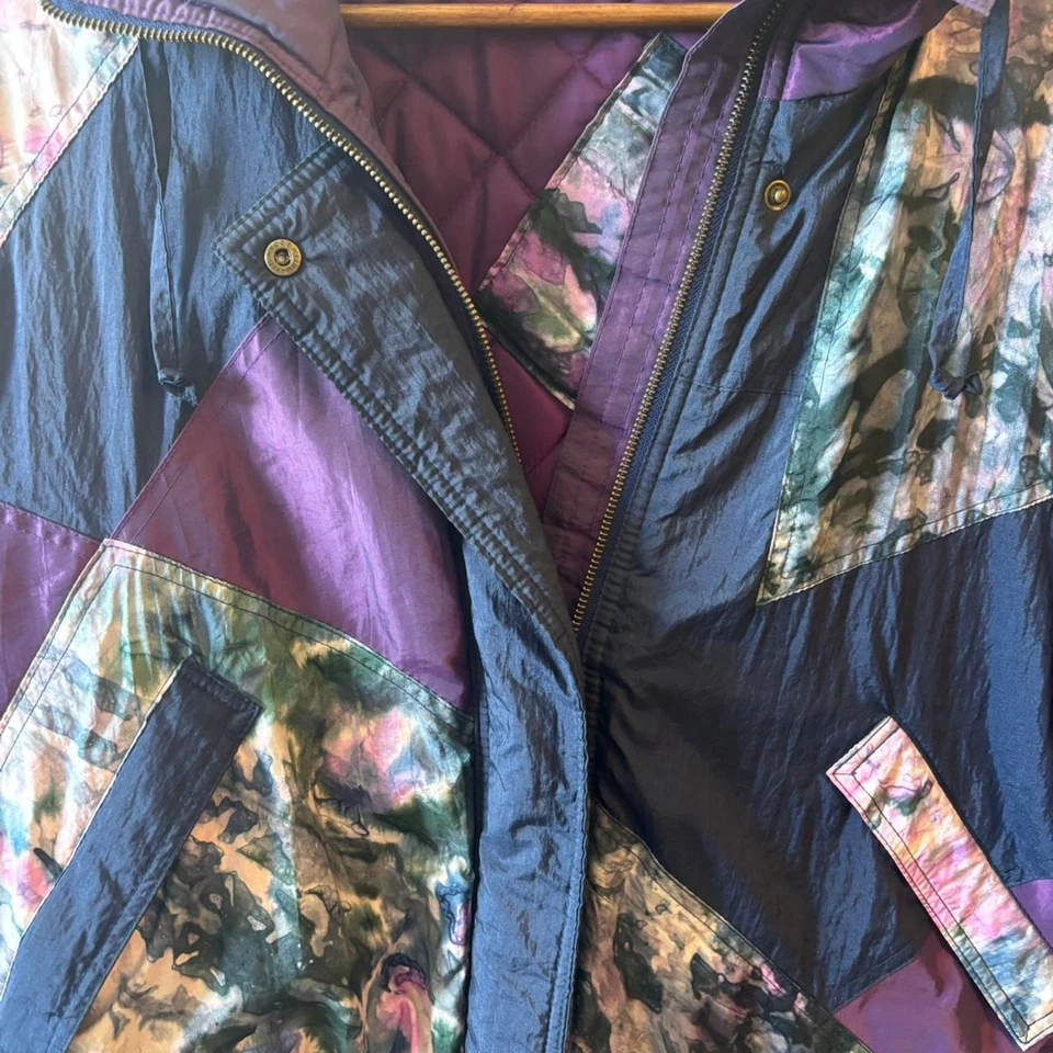 Chaqueta cortavientos vintage años 80/90 abstracta retazos para mujer XL retro de gran tamaño Foto 2 de 4