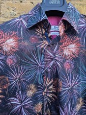  STUNNING MEN'S CLAUDIO LUGLI FIREWORKS DISPLAY SHIRT PIT TO PIT 20 INCH IMMAC