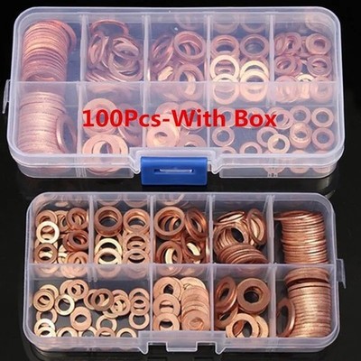 Copper Washer Gasket Nut and Bolt Set Flat Ring Seal Assortment Kit with Box  M