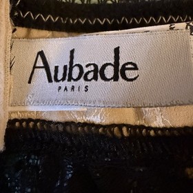 Aubade Women's Black Tan Lace Sheer Garter Belt Lingerie Size L Large