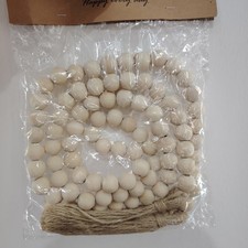 Natural Wooden Bead Garland with Jute Tassels   Boho Farmhouse Home Decor