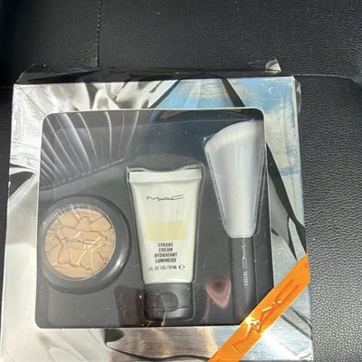 MAC Makeup Set Strobe Cream, Pressed Powder, Brush Gold Shade Standard Size