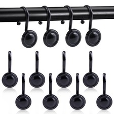 12Pcs Black Shower Curtain Hooks Rust Proof, Metal Hook Round