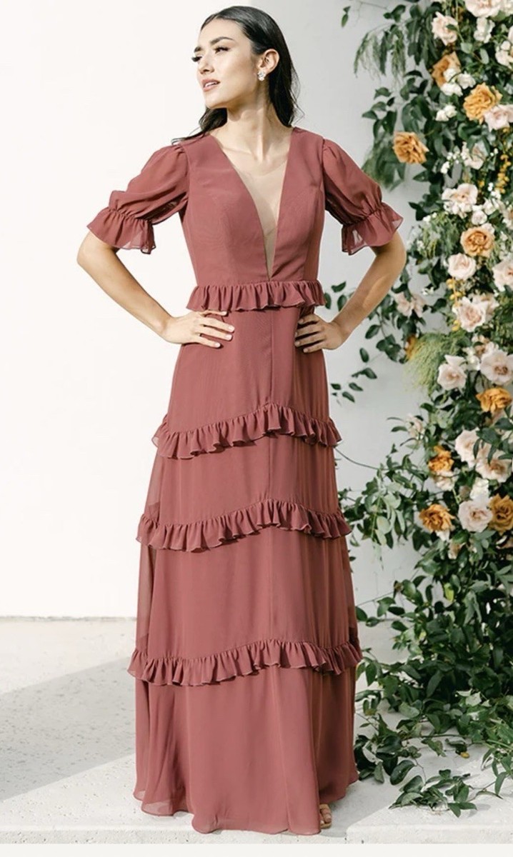 Revelry Harley Chiffon Tiered Maxi Dress 8 Cinnamon Rose Ruffle Wedding  Guest | eBay