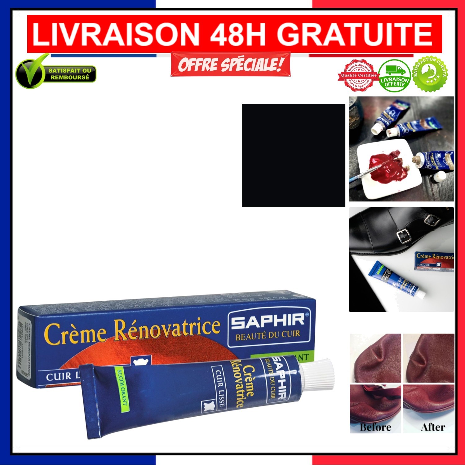 Crème Rénovatrice Saphir Neutre 25 Ml Réparation Accroc et Griffure Cuir