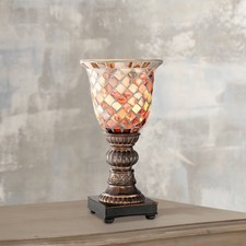 Traditional Uplight Accent Table Lamp 12" High Bronze Mosaic Ivory Glass Bedroom