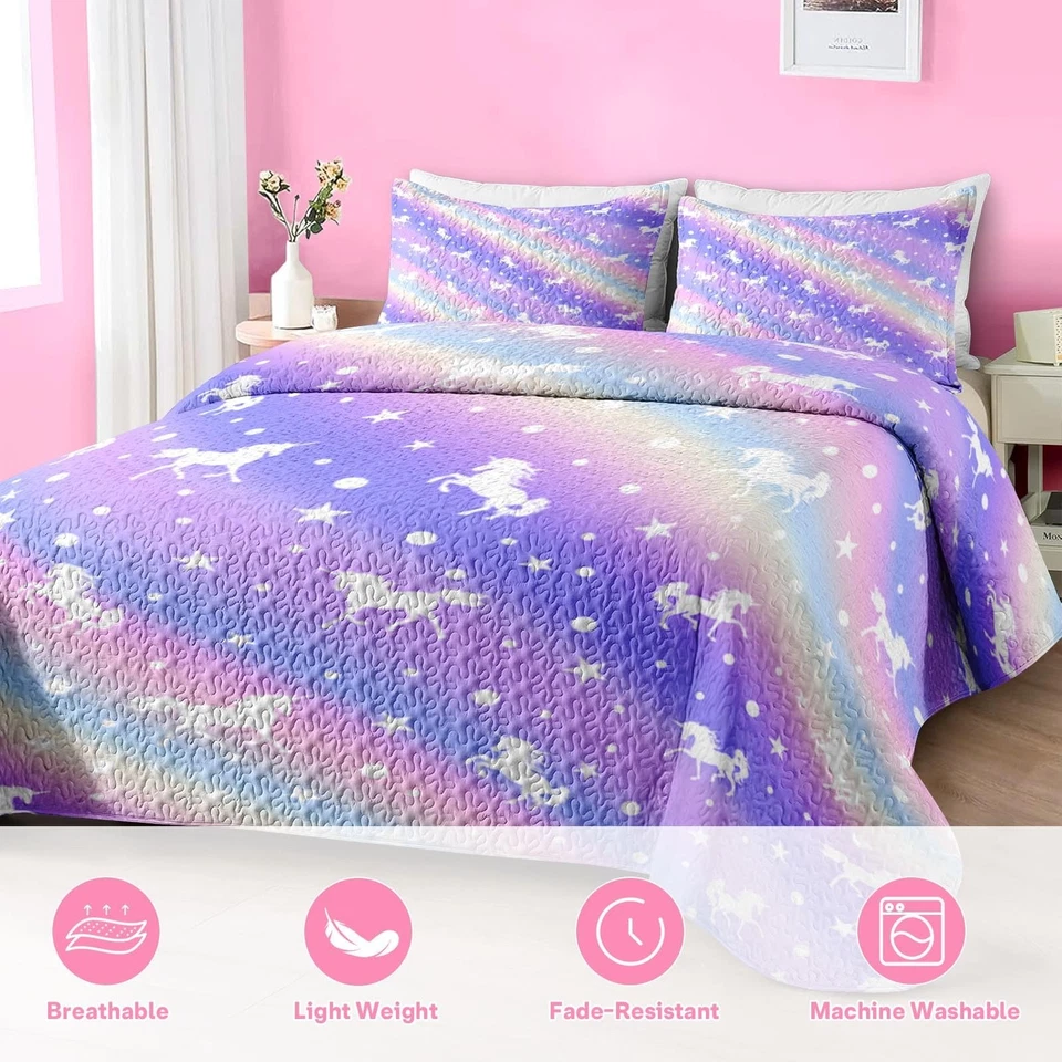 Juego de edredones tamaño doble, púrpura colorido 2 piezas juego de cama suave para niños... Foto 4 de 4