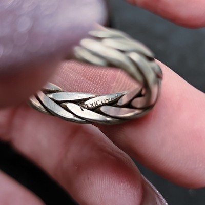 Taxco Sterling Silver 925 Ring Sz 9.5 Vintage Mexico Twisted Rope
