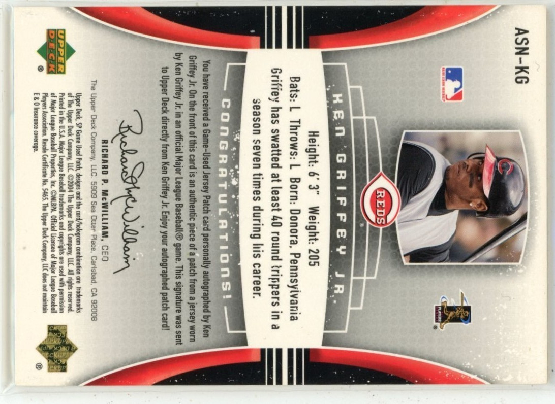 2004 Upper Deck SP Game Used Ken Griffey Jr Auto GU Patch 32/50 Reds HOF MLB view 4
