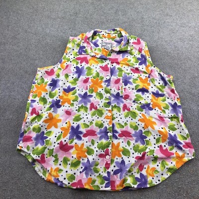 Venezia Shirt Womens 22/24 Multicolor Floral Sleeveless Button Front Cotton Top