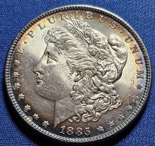 1885 Morgan Silver Dollar $1 Coin - Choice BU! COLOR!  CRAZY TONING!🌈