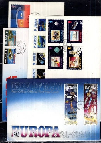 # JERSEY, GUERNSEY, GIBRALTAR 1991 - 5 FDC - SPACE