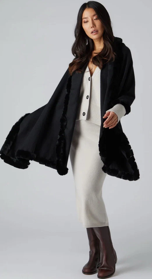 N Peal LONDON LARGE WOMEN'S MERIBEL WOVEN REAL FUR TRIM CASHMERE SHAWL $850 - Image 2 of 4