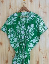 Indian Green Floral Handmade Cotton Kaftan Maxi Dress Women's Clothing Gown US