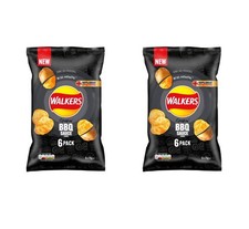 2 x 6pk - Walkers Smokin' BBQ Sauce Crisps Ideal For Lunchtimes & Snacks