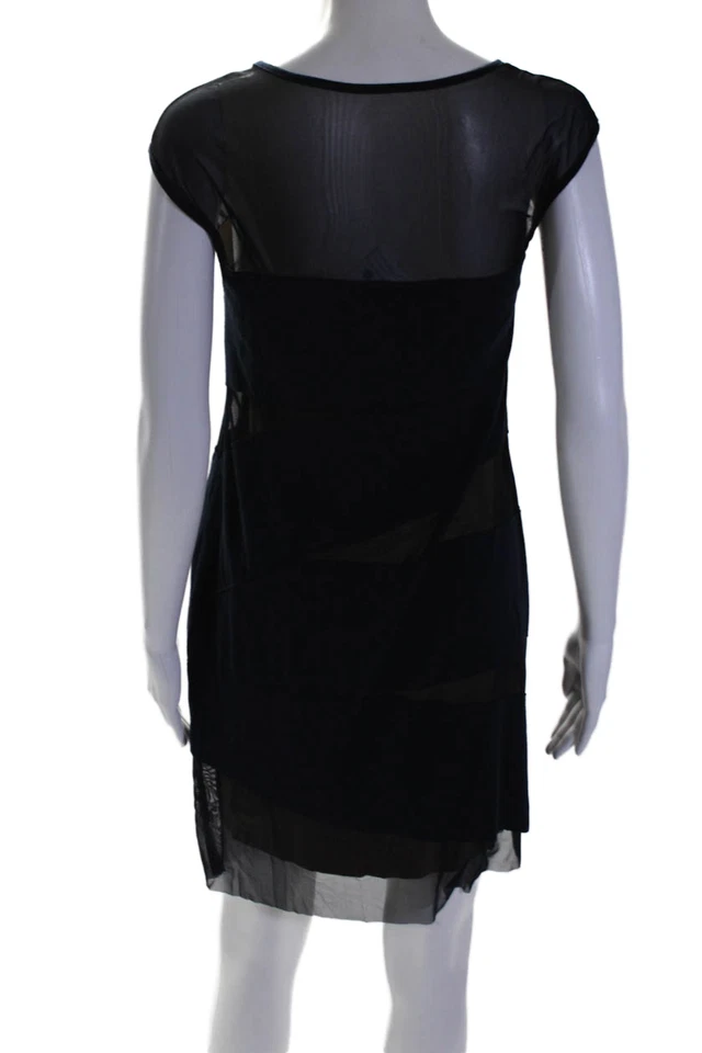 Bailey 44 Womens Navy Blue Beige Mesh Trim Scoop Neck Lined Shift Dress Size M - Image 3 of 4