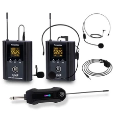 UHF Wireless Microphone System, Portable Cordless Microphone Set with Headset...
