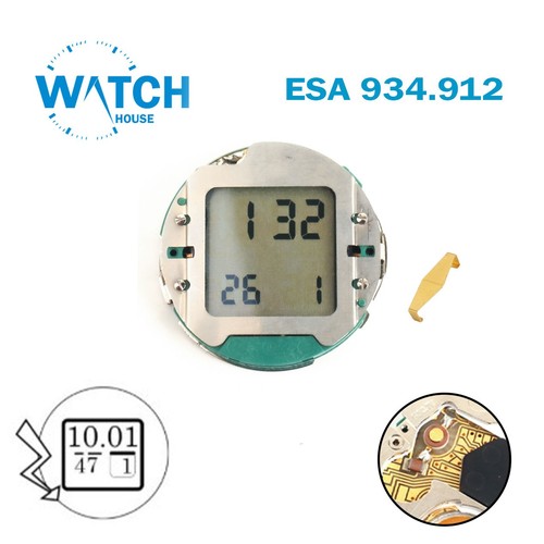 ESA 934.912 Swiss Quartz LED Digital Watch Movement Module - 0 Jewels, LCD Alarm - Bild 2 von 3