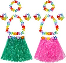 Elastic Hawaiian Hula Grass Skirt with Flower Costume Set for Party Beach Dance