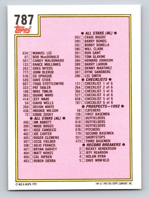 Checklist 6 of 6 1992 Topps #787 Checklist | eBay
