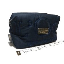 L  OCCITANE Navy Blue Quilted Lined Logo ZIP Jewelry Travel Makeup Bag NEW