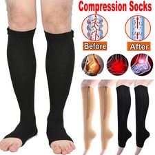 Zip Up Compression Stockings for Women  Men Knee high 20-30 mmHg Relief