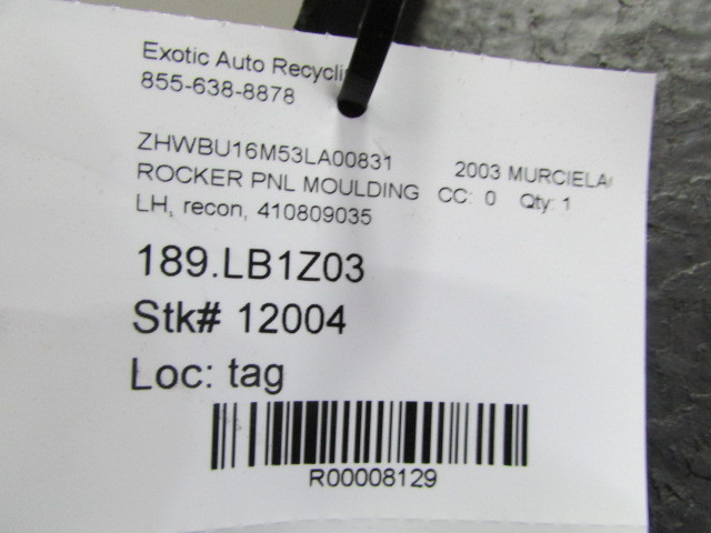 Lamborghini Murcielago, LH, Left Rocker Panel Moulding, Reconditioned, 410809035