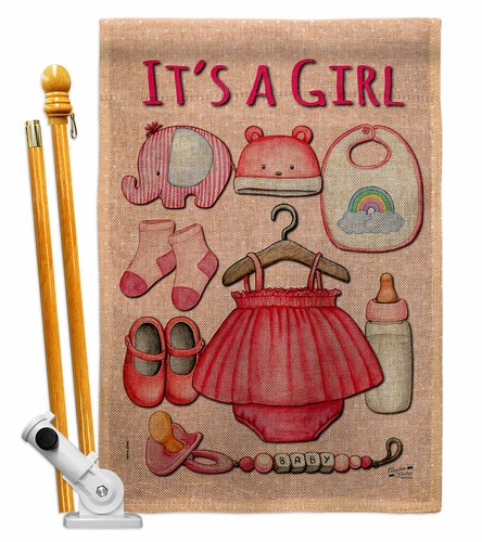 Baby Girl Burlap Garden Flag Celebration New Born Decorative Yard House Banner - Picture 6 of 19
