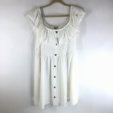 Asos Dress A Line Button Front Cotton Knit Off Shoulder White 14
