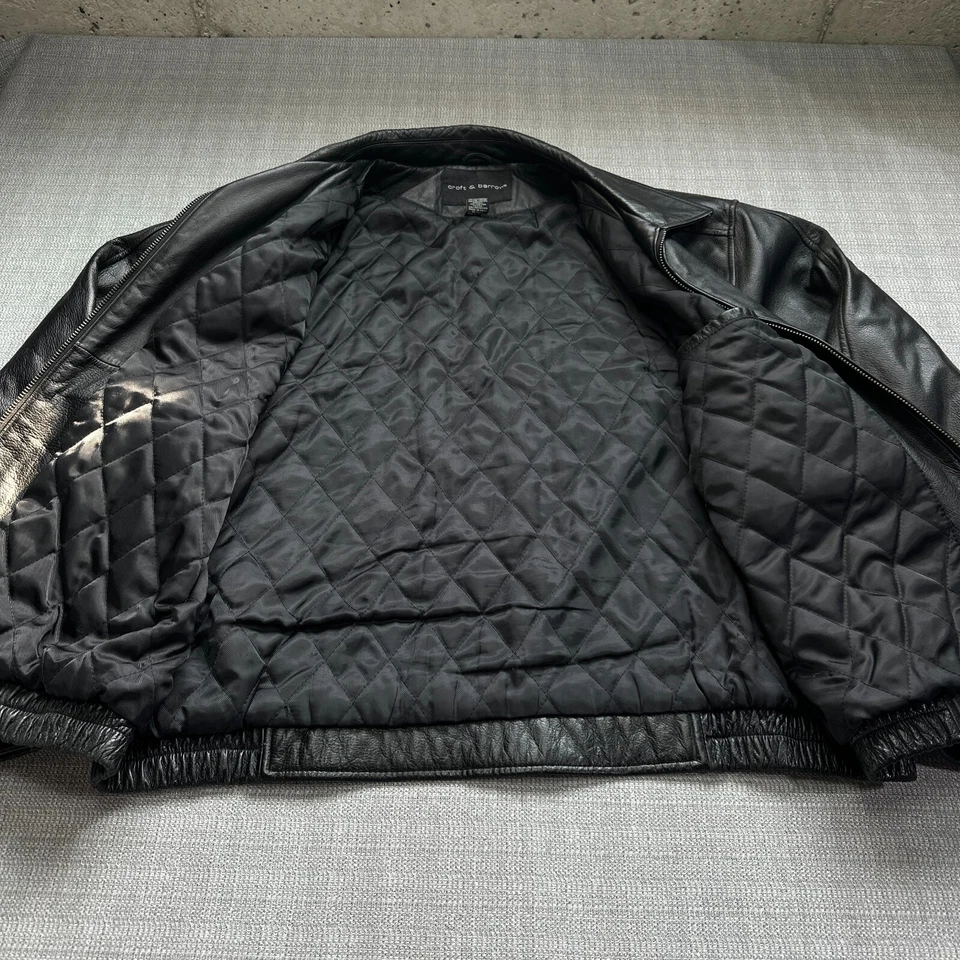 Croft Barrow Leather Jacket Mens XL Black Bomber Motorcycle Quilted Lining - Image 3 of 4