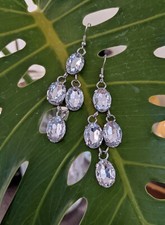 Dangle Earrings for Woman Chandelier Party Flashy Bling White Clear 2"