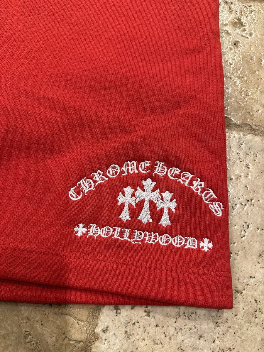 Chrome Hearts Cemetery 3 Cross Logo Embroidered Red Shorts Chrome Hearts Cemetery 3 Cross Logo Embroidered Red Shorts