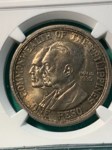 US PHILIPPINES ONE PESO 1936-M MURPHY QUEZON COMMEMORATIVE NGC MS 64 - Picture 3 of 4