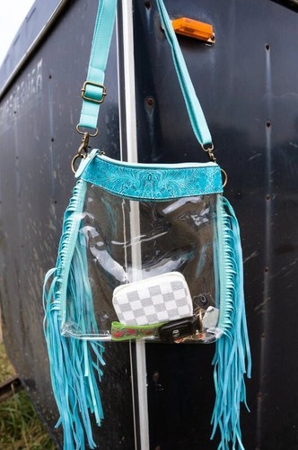 NEW PRINT - Turquoise Tessie Clear Fringe Crossbody Bag - Picture 1 of 2