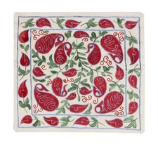 19"x19" Traditional Silk Suzani from Uzbekistan. Hand Embroidered Cushion Cover