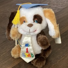 Vtg 80s Russ Plush 9" Graduation Puppy Dog 1 Grad Tie Cap Diploma Made Korea