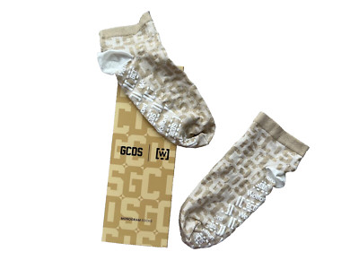 Wolford x GCDS 48071 Monogram Ankle Stretch Woven Socks Sand ( M )