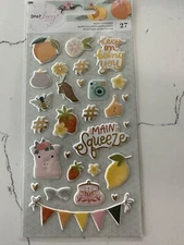 Dear Lizzy Puffy Stickers 27 PC Main Squeeze Flower Lemon Strawberry Bee Glasses