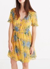 Madewell Sweetgrass Ruffle Sleeve Dress In Painted Blooms Gold Yellow Size 6