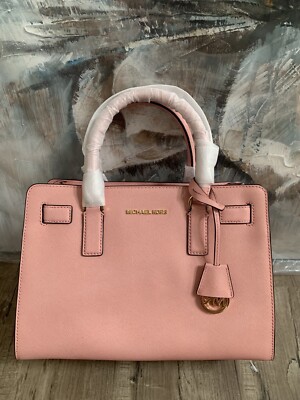 🌞MICHAEL KORS DILLON Pale Pink LEATHER GOLD EW SATCHEL BAG PURSE