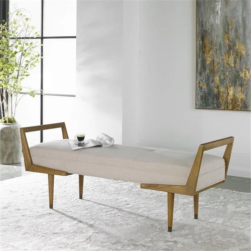 Uttermost Waylon Contemporary Birch Wood and Fabric Bench in Ivory - Picture 2 of 6