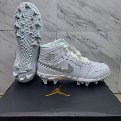 Nike Air Jordan 1 Mid TD Football Cleats FJ6805-101 White Grey Fog Size 9.5