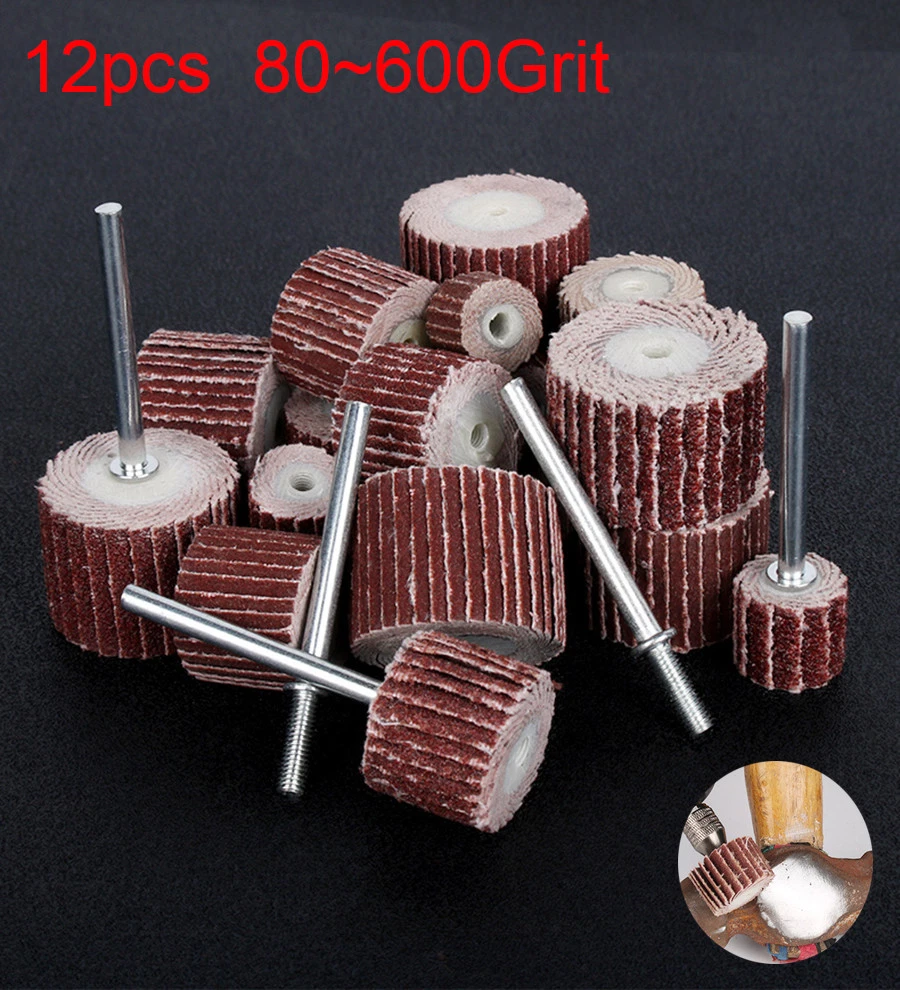 12pcs Flap Sanding Wheel 80 600Grit Ganding Disc Sandpaper Rotary Drill Metal