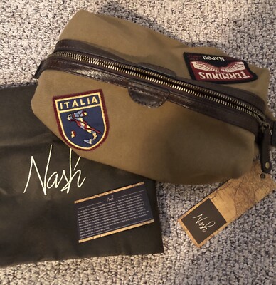 Patricia Nash Men's Waxed Canvas Khaki Travel Case Bag - Travelers Canvas Patch