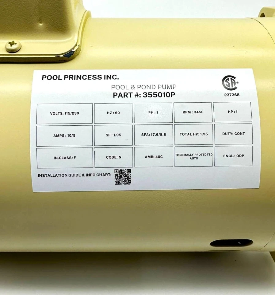 Pentair Whisperflo/Intelliflo  Almond HBQ125 HP Pool Pump Motor 1HP Replacment - Image 4 of 4