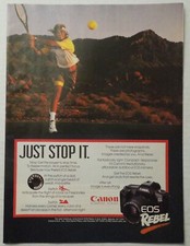 1990 CANON EOS Rebel Camera Magazine Ad - Tennis Star Andre Agassi