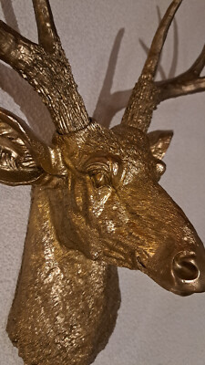 Wanddekoration Hirschkopf Geweih goldfarbig  Polyresin 55 cm hoch ! Wandskulptur