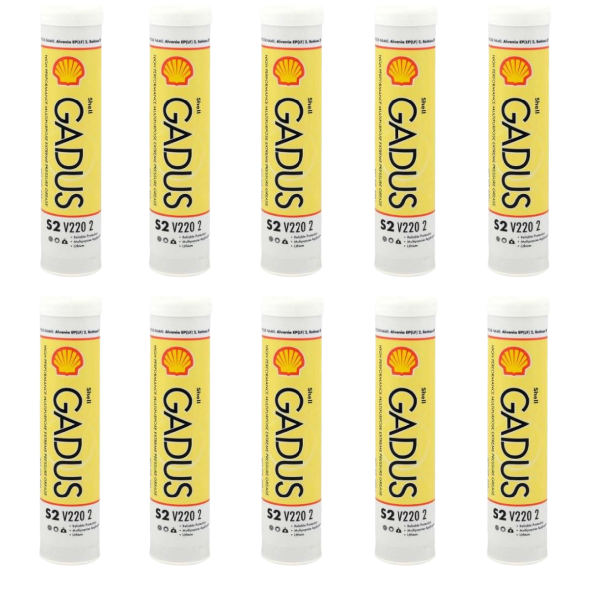 10 Pack Shell Gadus S2 V220 #2 Grease; 550027631; (10) 14oz tubes