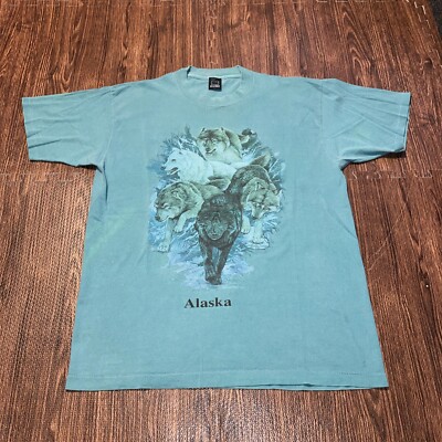 Vintage 1991 Alaska Wolf Pack T-Shirt XL Gray 90s Single Stitch USA Tee Islander