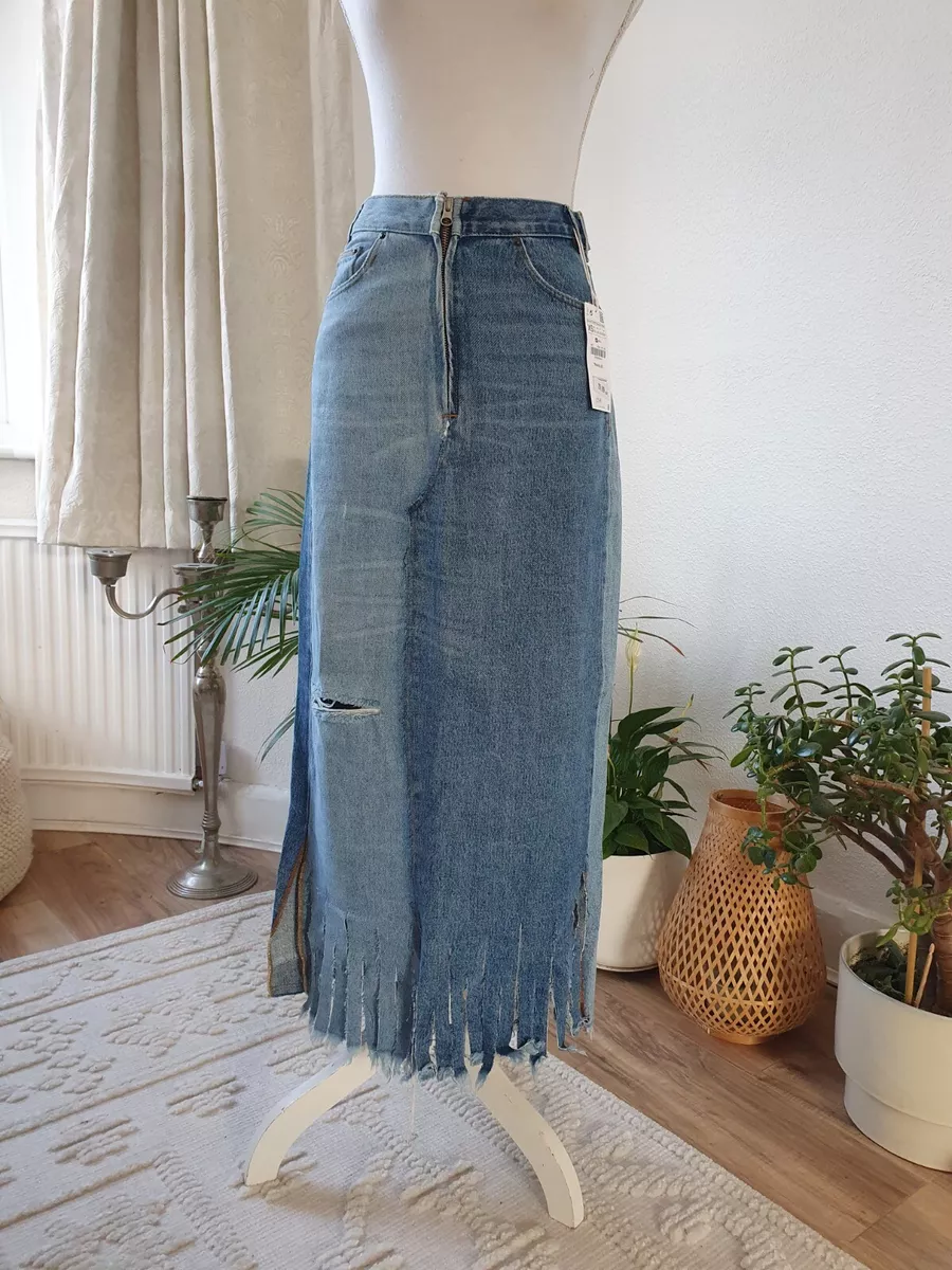 Zara two tone ankle length high rise denim skirt Size XS BNWT RRP 30
